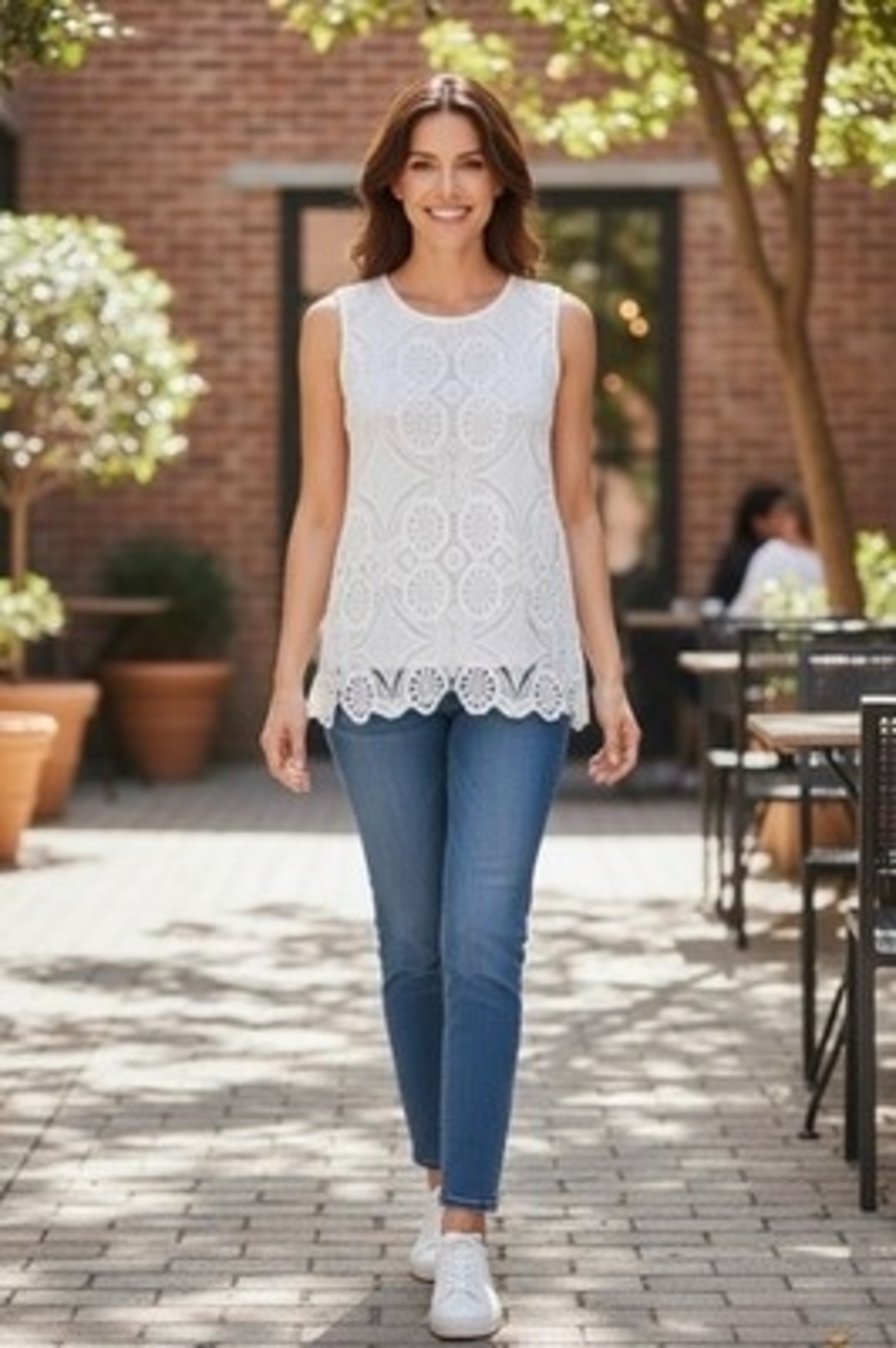ADIVA Womens Size S White Crochet Lace Sleeveless Tank Top G